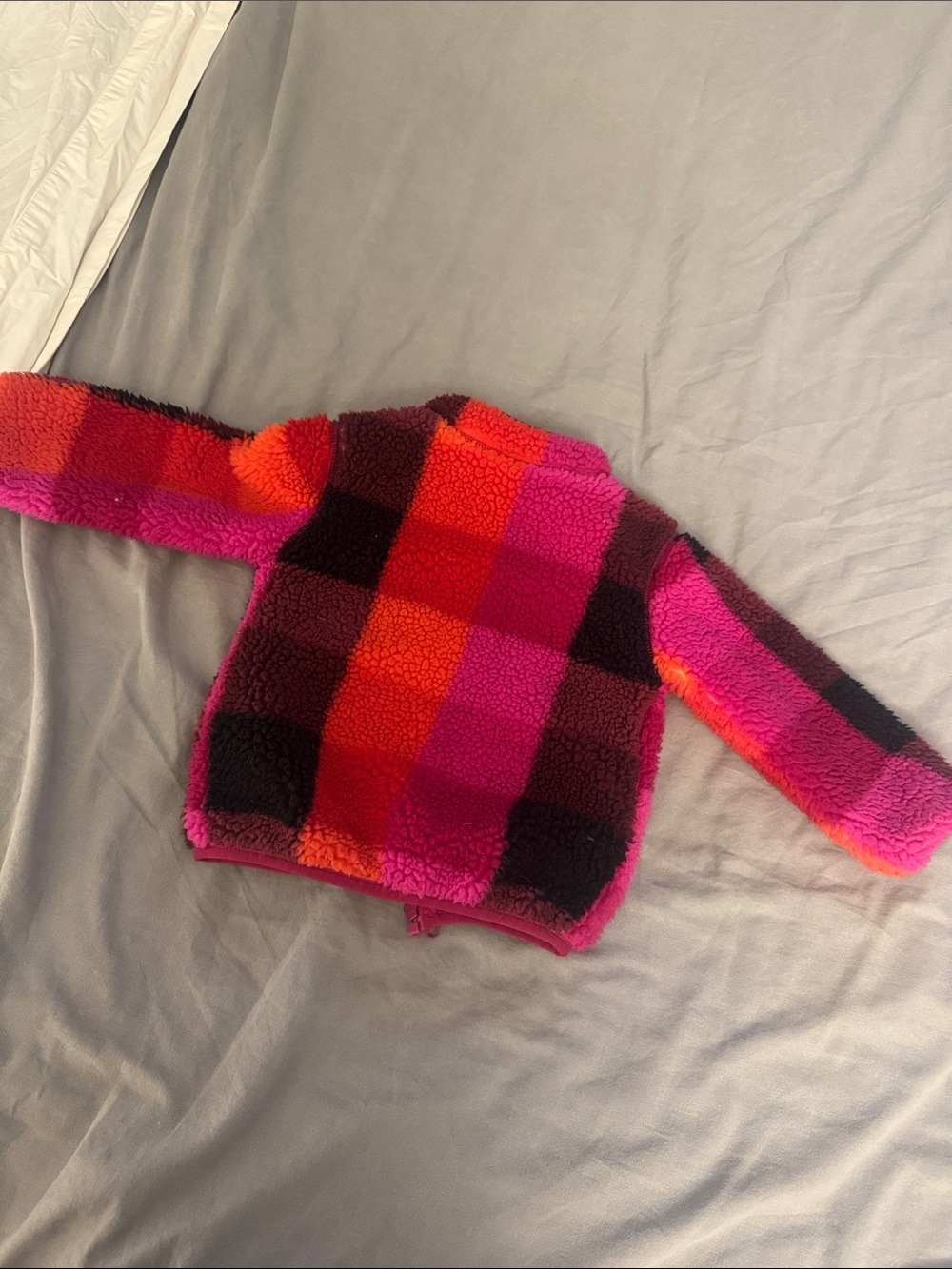 Cat & Jack Fuzzy Plaid Zip-Up Jacket in Pink, Orange & Dark Magenta - Picture 3 of 3